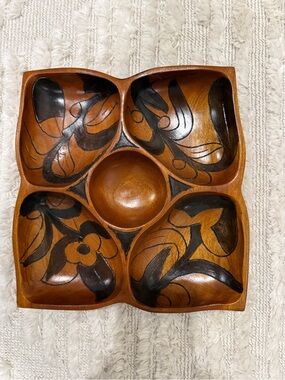 Vintage Hand Carved Painted Wooden
Serving Snack Platter/Tray boho chic